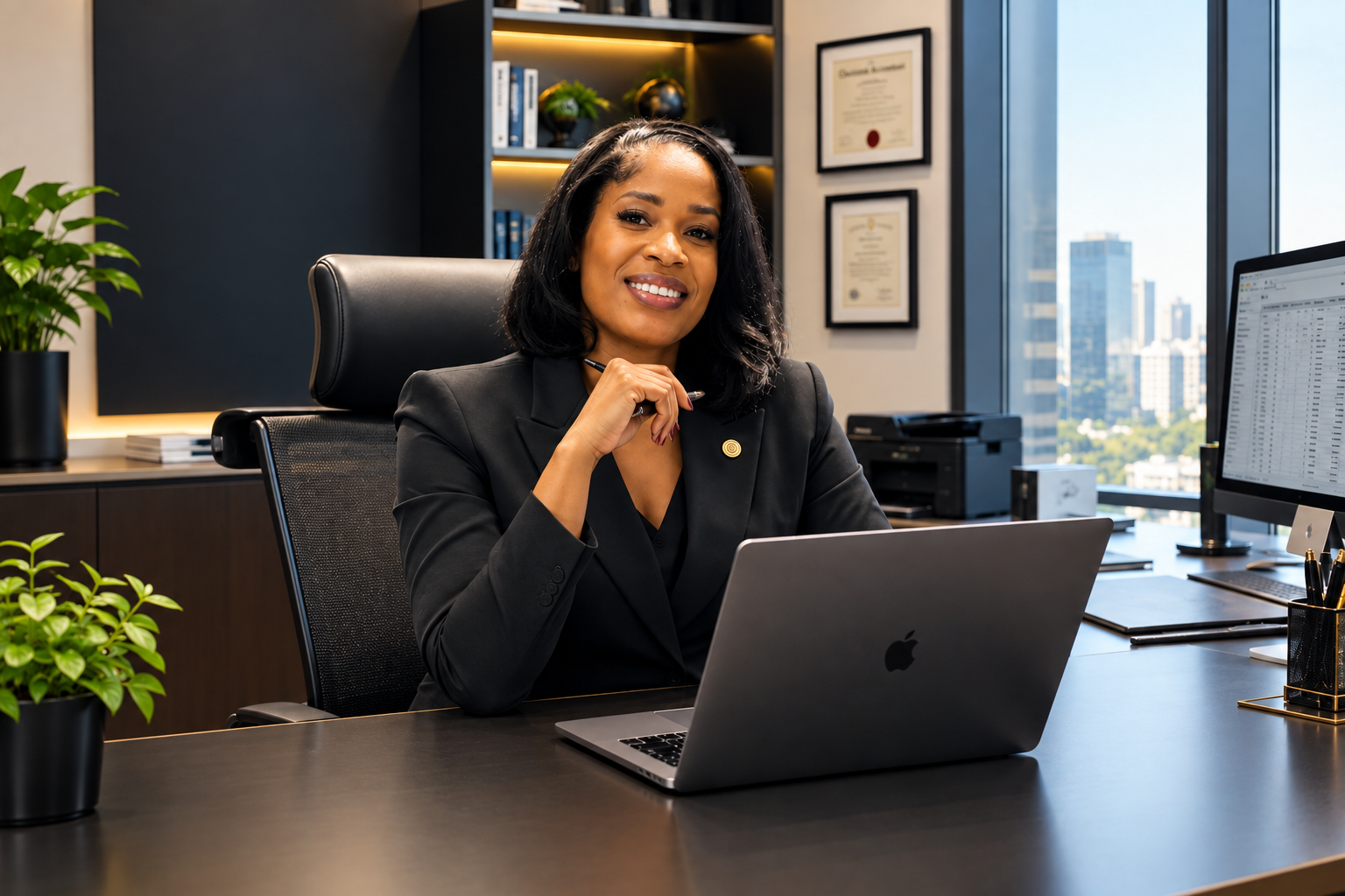 Imvelo accountant smiling at her desk